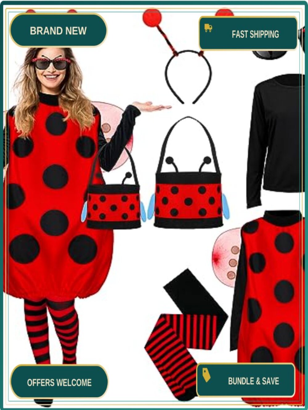 Women's Ladybug Costume Set Halloween Cosplay Accessories